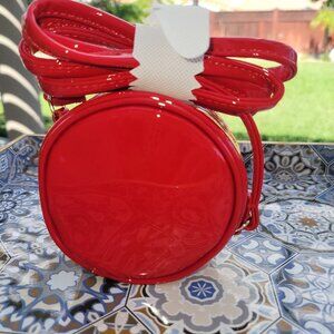 Marc Jacobs "New" Red Vinyl Mini 4" Round Crossbody
